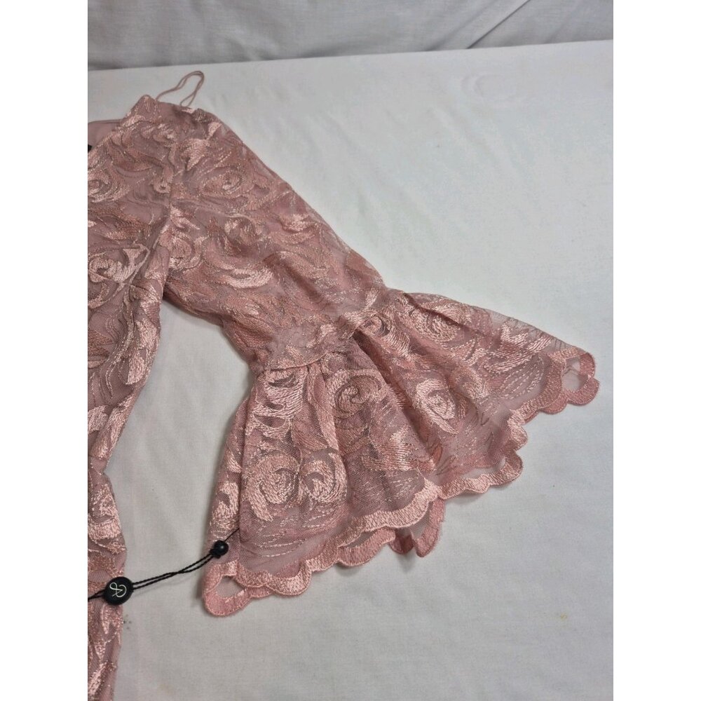 Adrianna Papell Women's Dress Size 10 V-Neck Bell Sleeves Embroidered Pink (63) - Picture 5 of 15